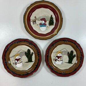 Sonoma Set 3 Happy Trails Holiday Plates 9" Ceramic China Desert Snowman Cactus